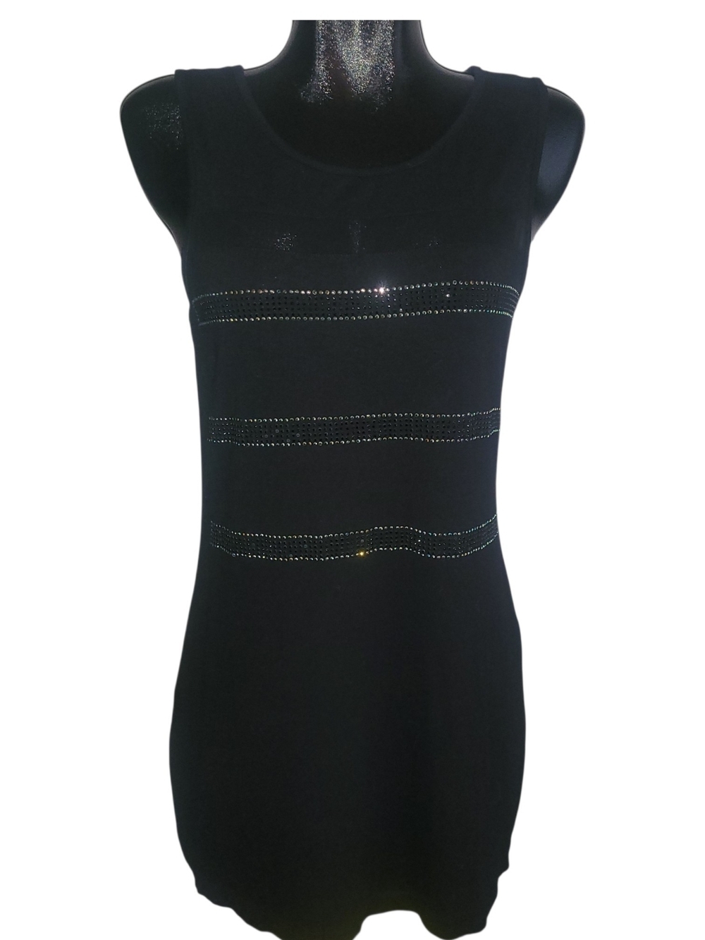 Tricotto Black Sleeveless Tank Dress with Rhinestone Stripes Size M